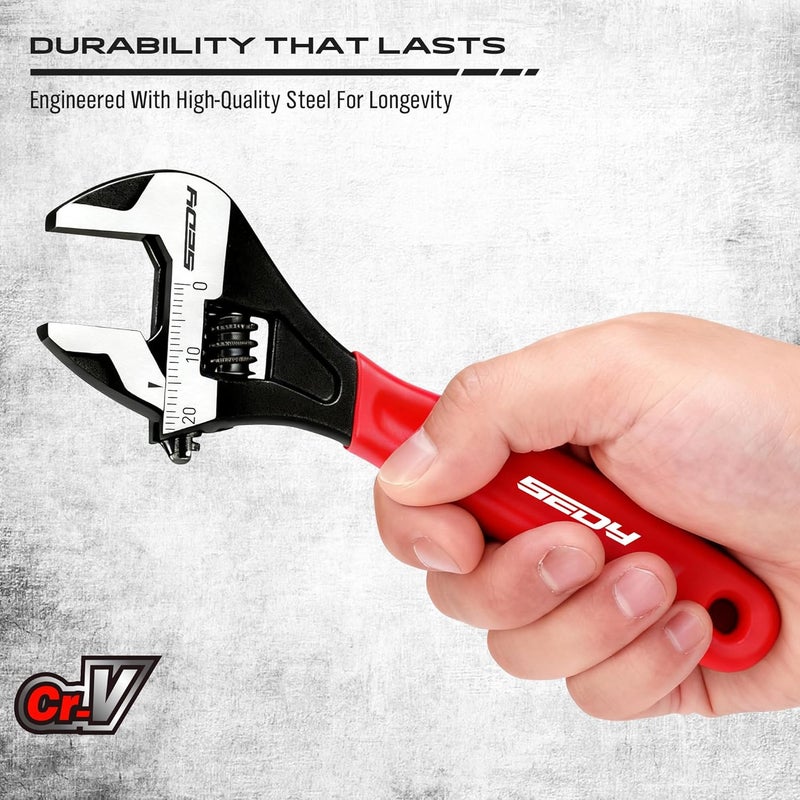 SEDY 6" Adjustable Wrench Pipe Spanner: Wide Jaw Black Oxide Wrench With Cushion Grip, Laser Marked Metric & SAE Scales, CR-V Steel, for Professionals - Image 3